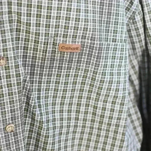 Men's Carhartt green/white check long sleeve button down collar shirt size XL - Picture 4 of 16